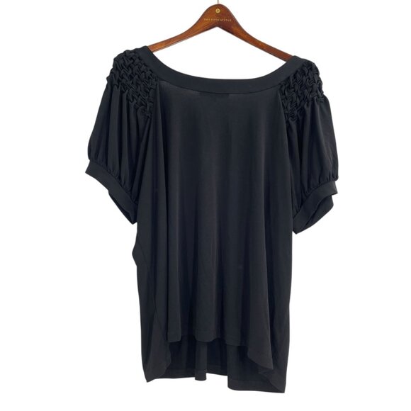 Chesca Black Woven Short Sleeve Shirt Womens Plus Size 20/22 Neutral Chic Modern - Picture 3 of 6